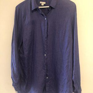 J Jill Love Linen Long Sleeve Shirt Deep Blue